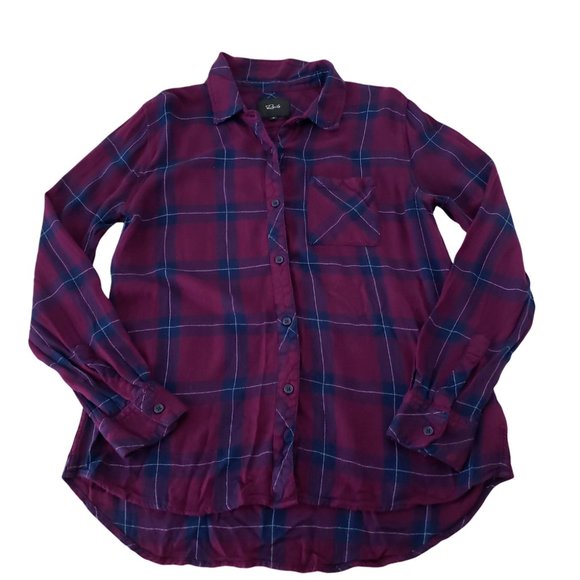 Rails Hunter Shirt Merlot Navy Plaid Flannel Rayon Long Sleeve Womens Medium - Picture 2 of 9